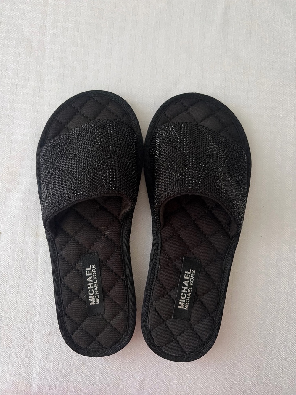 Michael Kors Black Quilted Beaded Slide Sandals